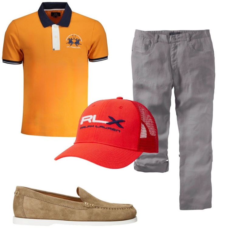 Outfit uomo - Total look #1924644. Stile Trendy per Tutti i giorni. Abbinamento con pantaloni, cappelli, scarpe stringate, polo.