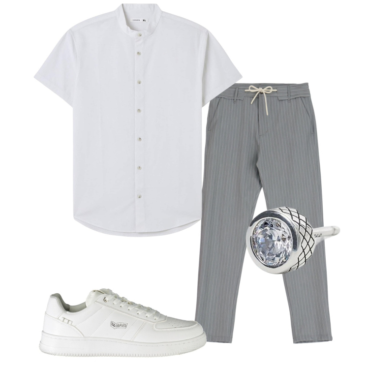 Outfit uomo - In città. Stile Urban per Tutti i giorni. Abbinamento con camicie a manica corta, orecchini, pantaloni, sneakers.
