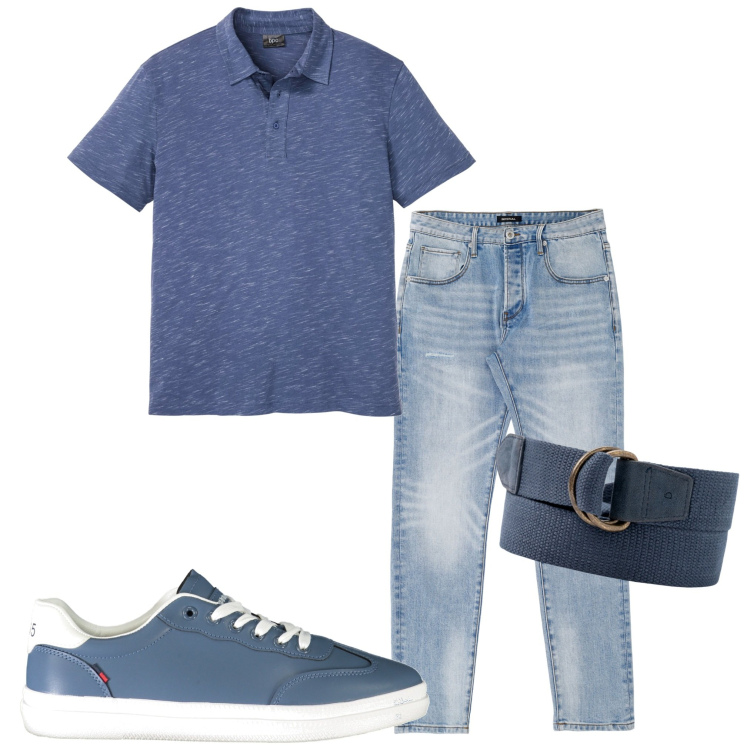 Outfit uomo - Tutti i giorni. Stile Casual per Tutti i giorni. Abbinamento con polo, jeans dritti, cinture, sneakers.