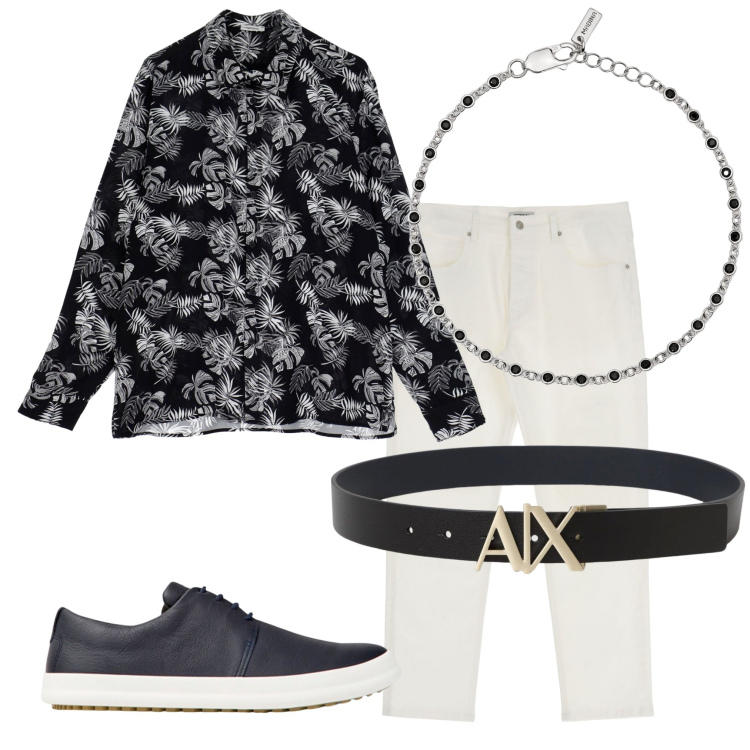 Outfit uomo - Sera d\'estate. Stile Urban per Serata speciale. Abbinamento con pantaloni, camicie, braccialetti, cinture, scarpe stringate.