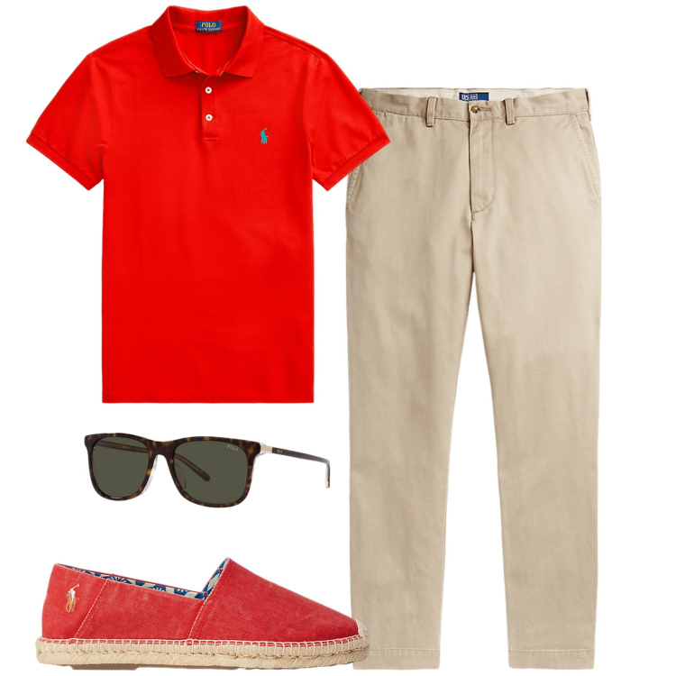 Outfit uomo - Total look #1924763. Stile Urban per Tutti i giorni. Abbinamento con polo, pantaloni chino, occhiali da sole, espadrillas.