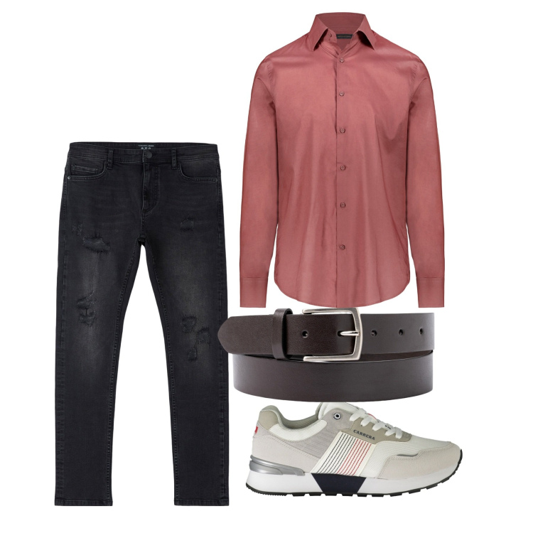 Outfit uomo - Rosa antico. Stile Urban per Serata speciale. Abbinamento con jeans strappati, camicie, cinture, sneakers.