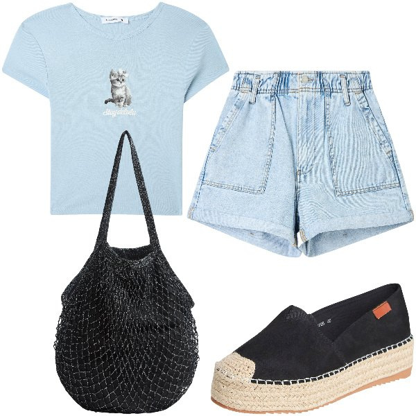 Outfit donna - Total look #1924926. Stile Basic per Tutti i giorni. Abbinamento con t-shirt, shorts, espadrillas, borse a tracolla.