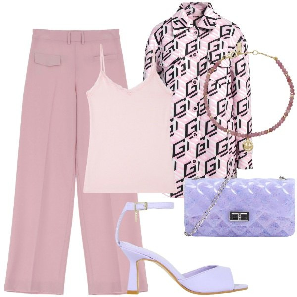 Outfit donna - In ufficio. Stile Bon Ton per Ufficio. Abbinamento con trench, borse a tracolla, canottiere, braccialetti, décolleté, pantaloni.
