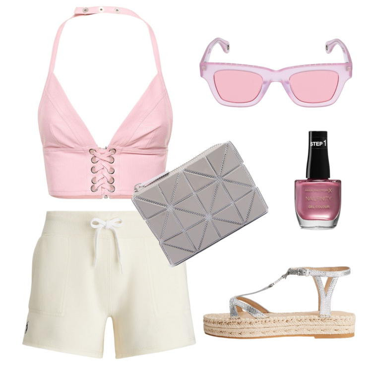 Outfit donna - Al tramonto!!!. Stile Minimal per Mare. Abbinamento con smalti, espadrillas, minigonne, top, occhiali da sole, portamonete.