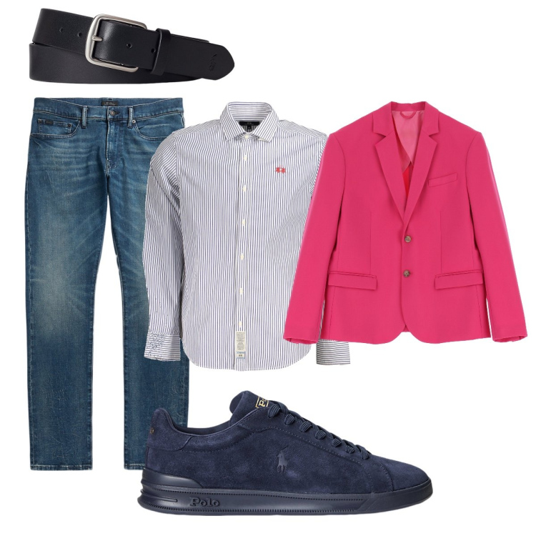 Outfit uomo - Total look #1925041. Stile Trendy per Cerimonia. Abbinamento con giacche, cinture, sneakers, jeans, camicie.