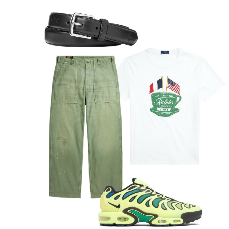 Outfit uomo - Total look #1925042. Stile Casual per Tutti i giorni. Abbinamento con cinture, t-shirt, pantaloni, sneakers.
