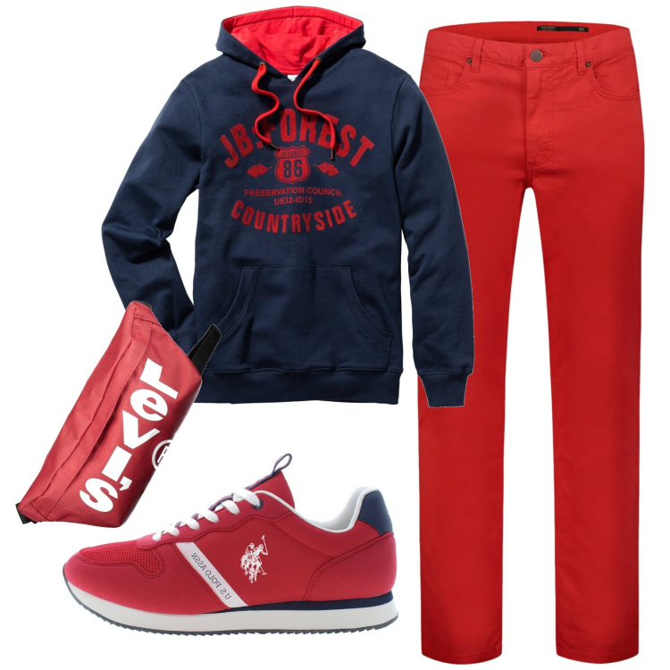 Outfit uomo - Total look #1925063. Stile Casual per Tutti i giorni. Abbinamento con felpe con cappuccio, pantaloni, borse sportive, scarpe sportive.