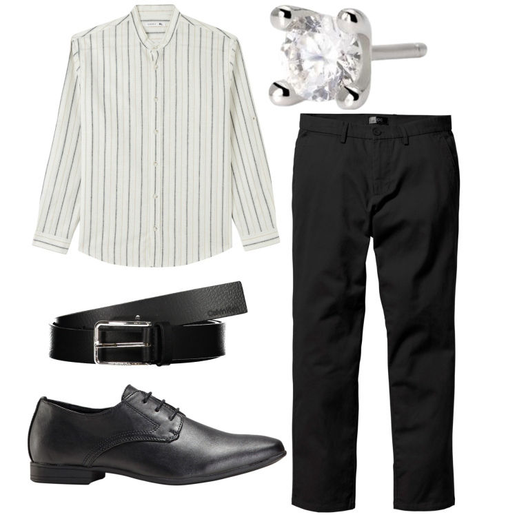Outfit uomo - Elegante per una sera. Stile Urban per Serata speciale. Abbinamento con pantaloni chino, scarpe stringate, camicie, orecchini, cinture.