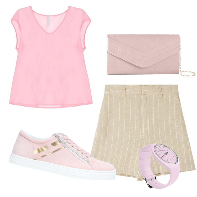 Outfit donna - Total look #1925125. Stile Romantica per Serata fuori. Abbinamento con pochette, sneakers, bermuda, canottiere, orologi.