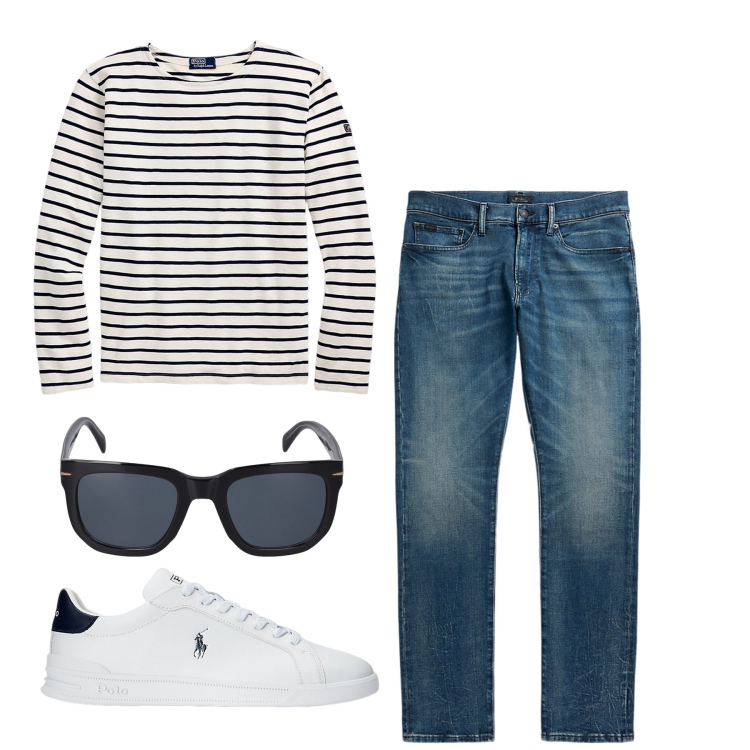 Outfit uomo - Casual. Stile Casual per Tutti i giorni. Abbinamento con sneakers, jeans, maglieria, occhiali da sole.
