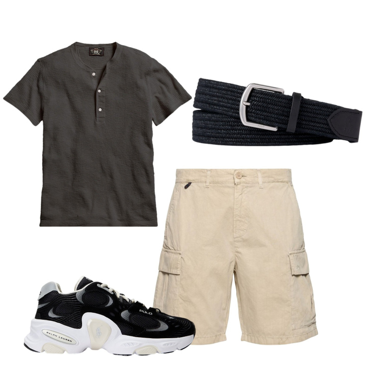 Outfit uomo - Total look. Stile Urban per Tutti i giorni. Abbinamento con t-shirt, sneakers, cinture, shorts.
