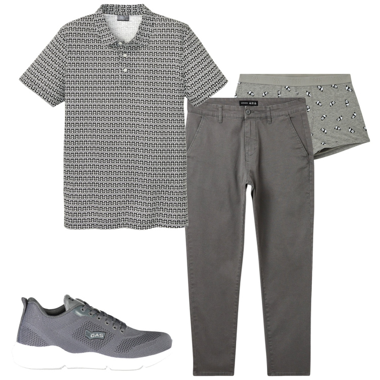 Outfit uomo - Tutti i giorni. Stile Casual per Tutti i giorni. Abbinamento con polo, boxer, pantaloni chino, sneakers.