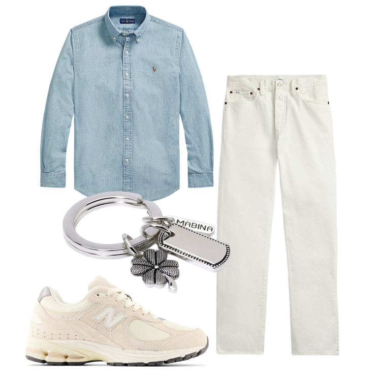 Outfit uomo - Total look. Stile Casual per Tutti i giorni. Abbinamento con portachiavi, sneakers, jeans dritti, camicie.