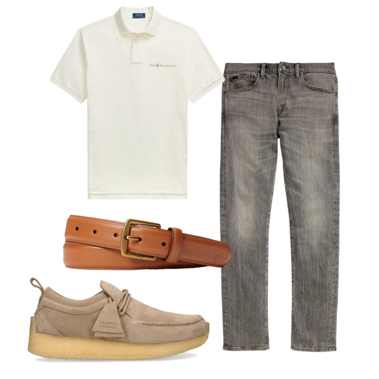 Outfit uomo - Usciamo. Stile Casual per Tutti i giorni. Abbinamento con cinture, jeans, polo, scarpe stringate.