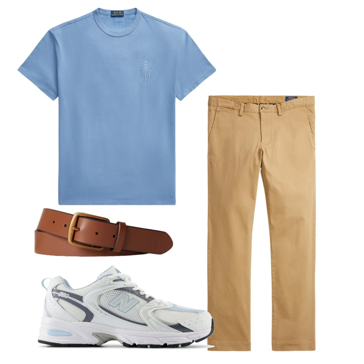 Outfit uomo - Total look. Stile Casual per Tutti i giorni. Abbinamento con sneakers, cinture, pantaloni, t-shirt.