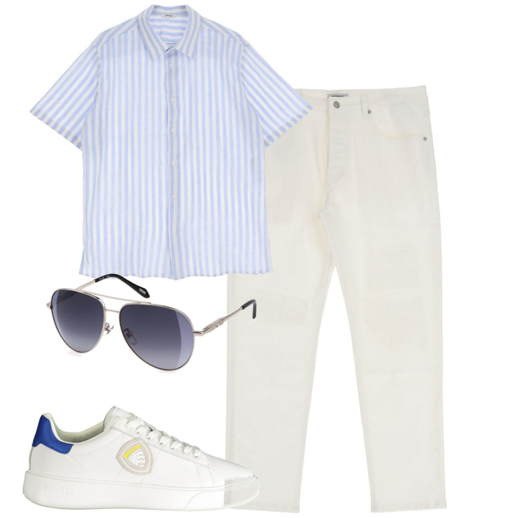 Outfit uomo - Total look #1925291. Stile Trendy per Tutti i giorni. Abbinamento con pantaloni, camicie a manica corta, occhiali da sole, sneakers.