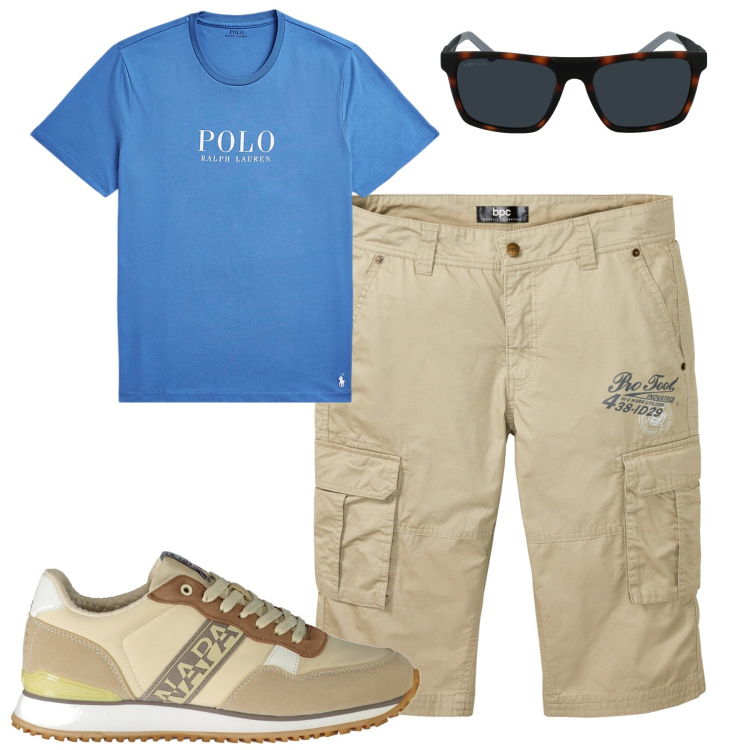 Outfit uomo - Total look #1925293. Stile Casual per Tutti i giorni. Abbinamento con bermuda, t-shirt, occhiali da sole, sneakers.