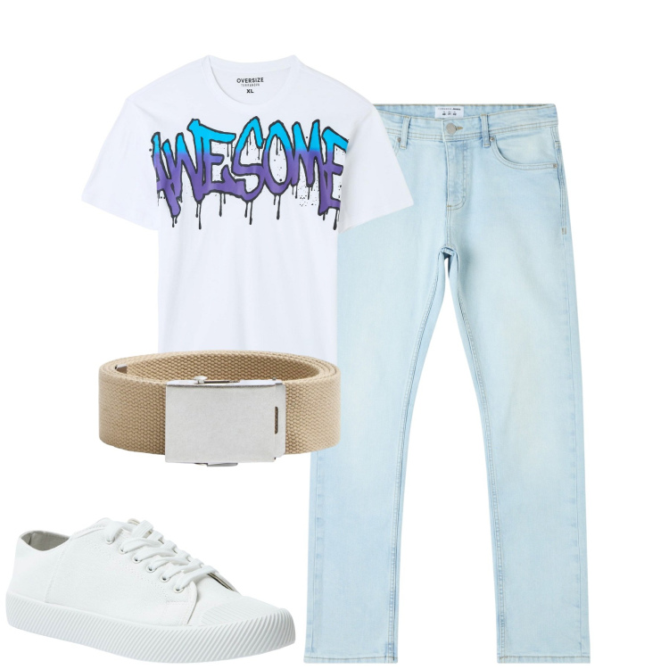 Outfit uomo - Total look #1925304. Stile Casual per Tutti i giorni. Abbinamento con jeans dritti, t-shirt, sneakers, cinture.