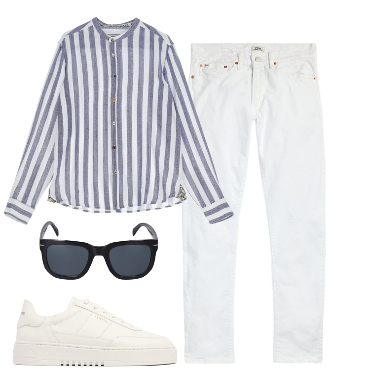 Outfit uomo - Serata. Stile Trendy per Serata speciale. Abbinamento con camicie, jeans, occhiali da sole, sneakers.
