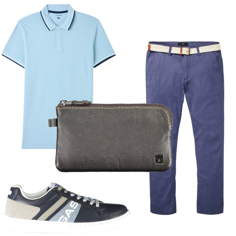 Outfit uomo - Total look #1925362. Stile Casual per Tutti i giorni. Abbinamento con pantaloni chino, polo, portafogli, sneakers.