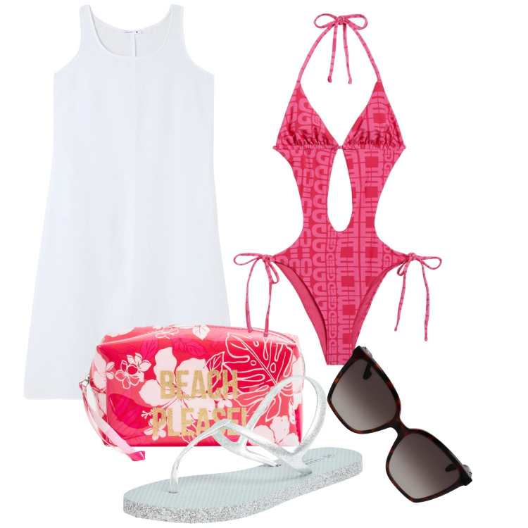 Outfit donna - Mare. Stile Chic per Mare. Abbinamento con sandali, vestiti lunghi, valigie, costumi interi, occhiali da sole.