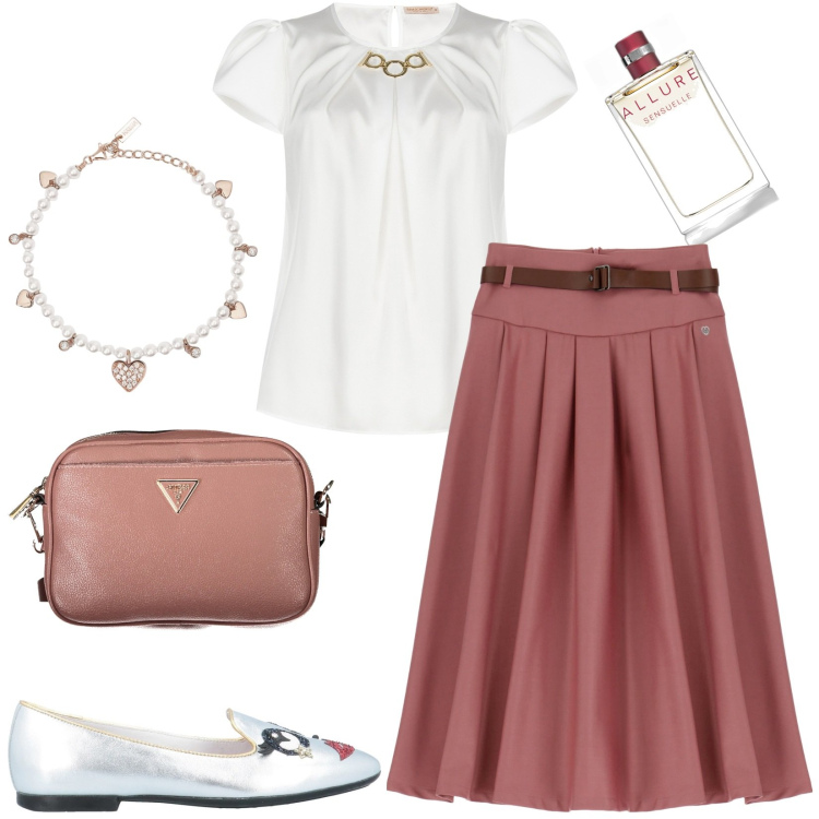 Outfit donna - Total look #1925447. Stile Chic per Tutti i giorni. Abbinamento con mocassini, profumi, braccialetti, gonne longuette, bluse, borse a tracolla.