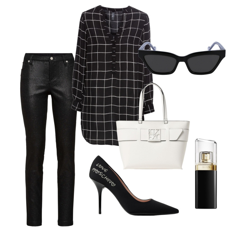 Outfit donna - Checks Black and White!!!. Stile Casual chic per Tutti i giorni. Abbinamento con bluse, pantaloni, profumi, décolleté, occhiali da sole, borse a spalla.