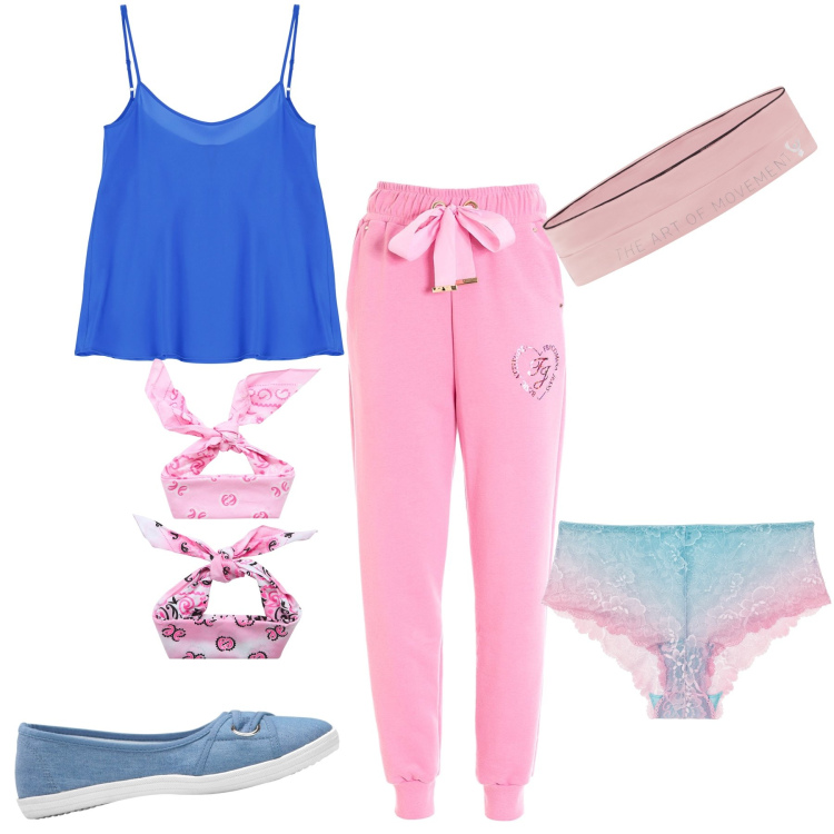 Outfit donna - Sportivo femminile. Stile Sporty chic per Tutti i giorni. Abbinamento con culotte, ballerine, fasce per capelli, pantaloni, top, marsupi.
