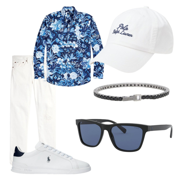Outfit uomo - Festival musicale estivo. Stile Trendy per Serata speciale. Abbinamento con braccialetti, sneakers, occhiali da sole, camicie, jeans, cappelli.