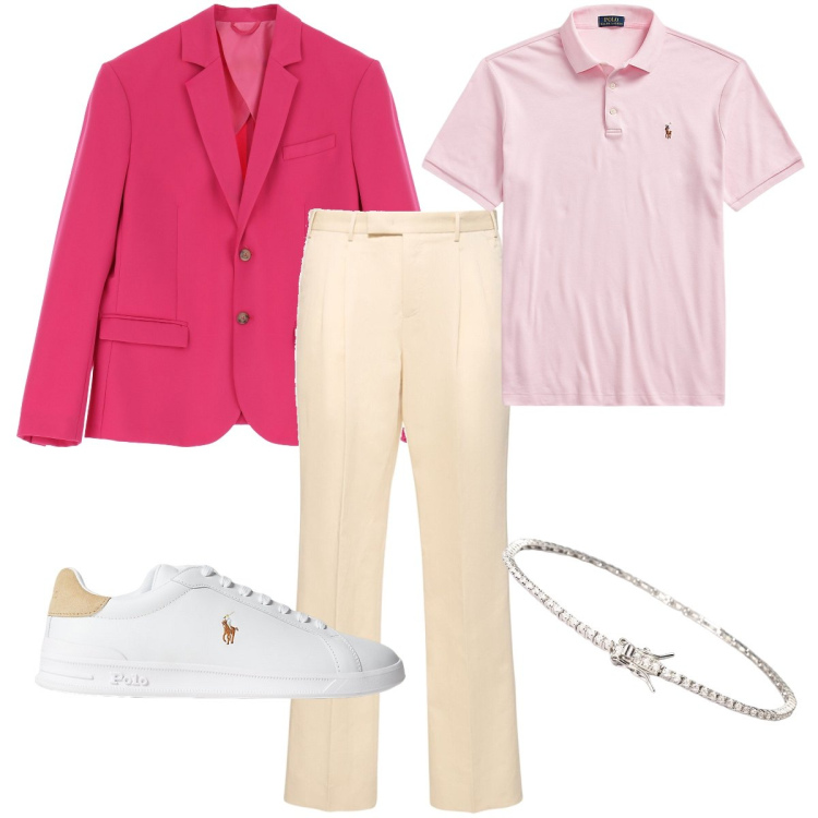 Outfit uomo - Colore alla cerimonia. Stile Business/Elegante per Cerimonia. Abbinamento con braccialetti, giacche, sneakers, polo, pantaloni.