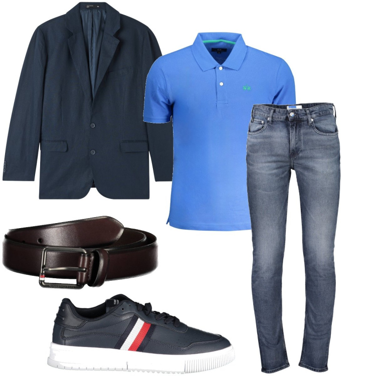 Outfit uomo - Il blazer blu. Stile Business/Elegante per Serata speciale. Abbinamento con giacche, polo, cinture, sneakers, jeans.