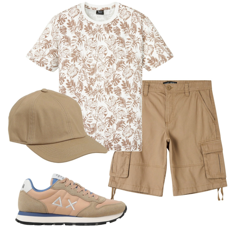 Outfit uomo - Total look #1925577. Stile Casual per Tutti i giorni. Abbinamento con t-shirt, pantaloni corti, sneakers, cappelli.