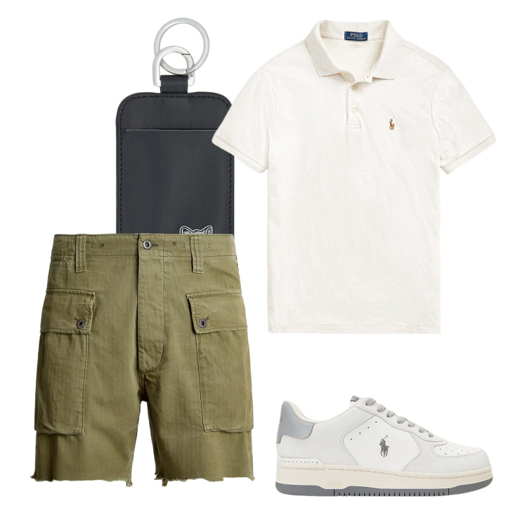 Outfit uomo - Casual. Stile Casual per Tutti i giorni. Abbinamento con polo, sneakers, shorts, portafogli.