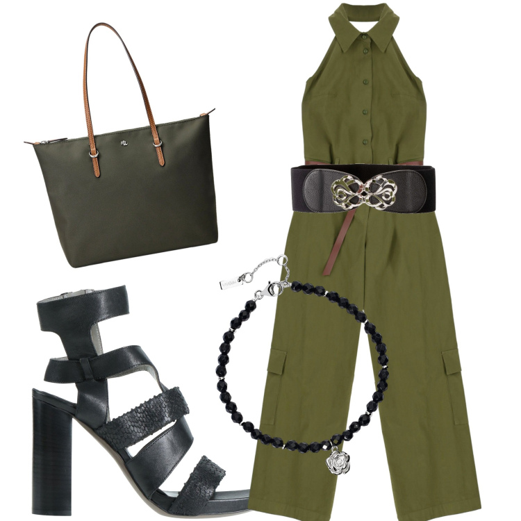 Outfit donna - Tutti i giorni. Stile Casual chic per Tutti i giorni. Abbinamento con cinture, sandali in pelle, braccialetti, tute, borse tote.