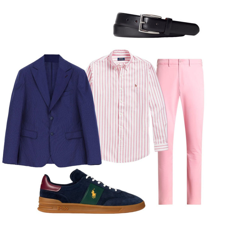 Outfit uomo - Invitato alla Cerimonia. Stile Trendy per Cerimonia. Abbinamento con giacche, cinture, camicie, sneakers, pantaloni chino.