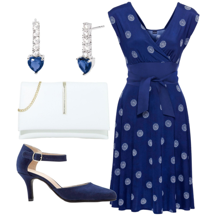 Outfit donna - Una cerimonia. Stile Chic per Cerimonia. Abbinamento con décolleté, vestiti, orecchini, pochette.