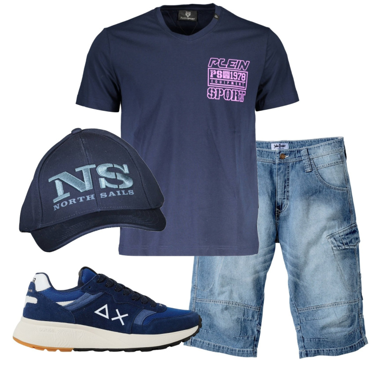 Outfit uomo - Total look #1925662. Stile Casual per Tutti i giorni. Abbinamento con bermuda, cappelli con visiera, t-shirt, sneakers.
