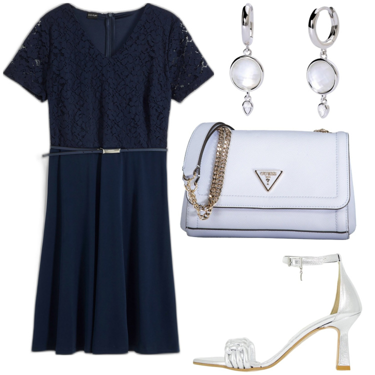 Outfit donna - Total look #1925705. Stile Chic per Serata fuori. Abbinamento con vestiti corti, décolleté, orecchini, borse a spalla.