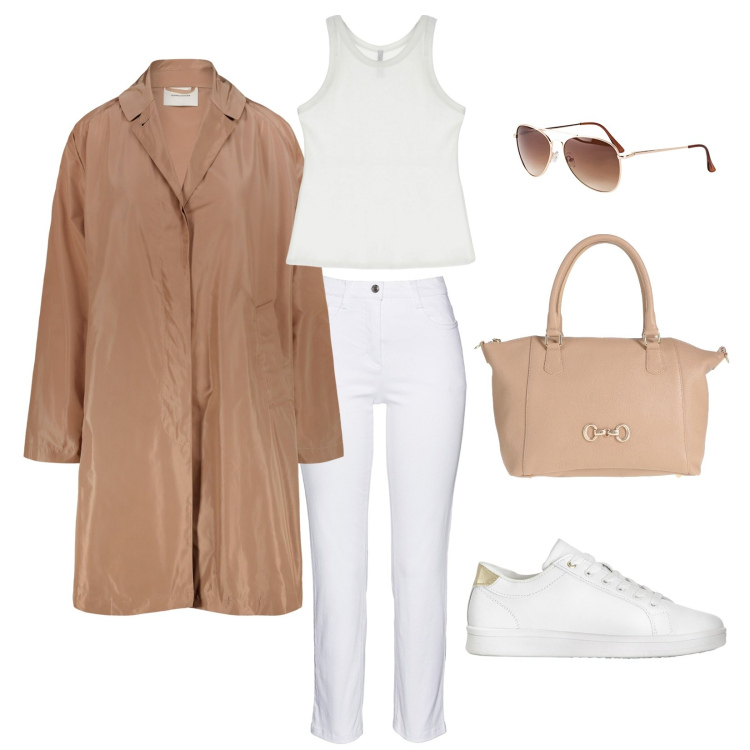 Outfit donna - Spolverino in taffettà!!!. Stile Casual chic per Tutti i giorni. Abbinamento con pantaloni, occhiali da sole, sneakers, borse a mano, canottiere, trench.