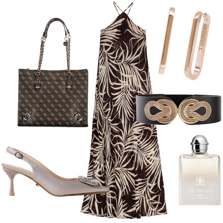 Outfit donna - Total look #1925745. Stile Casual chic per Serata fuori. Abbinamento con cinture, profumi, orecchini, vestiti lunghi, scarpe col tacco, borse a spalla.