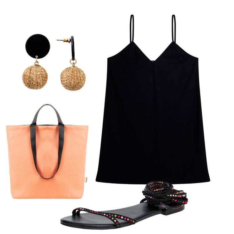 Outfit donna - Elegante in corto. Stile Chic per Tutti i giorni. Abbinamento con orecchini, sandali alla schiava, borse tote, vestiti corti.