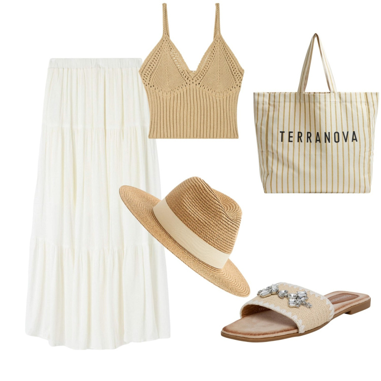 Outfit donna - Total look #1925774. Abbinamento con ciabatte, cappelli, gonne lunghe, top, borse tote.