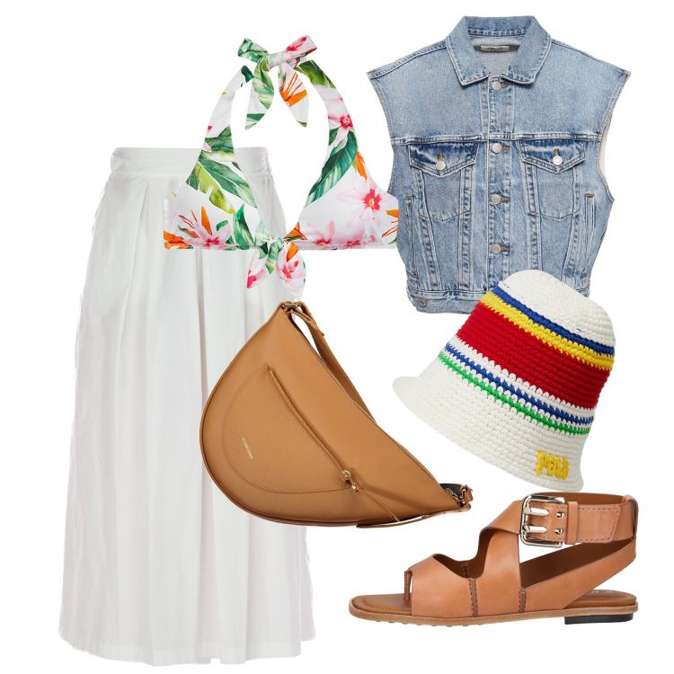 Outfit donna - Ghost outfitter - Oaxaca. Stile Trendy per Tutti i giorni. Abbinamento con infradito, top, cappelli, gonne, borse a tracolla, gilet.