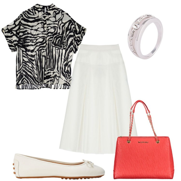 Outfit donna - Total look #1925839. Stile Trendy per Tutti i giorni. Abbinamento con anelli, gonne lunghe, camicie a manica corta, ballerine, borse a spalla.