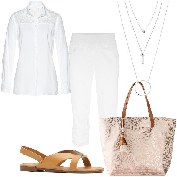 Outfit donna - Total look #1925890. Stile Basic per Tutti i giorni. Abbinamento con pantaloni, ciondoli, sandali, shopping bag, camicie.