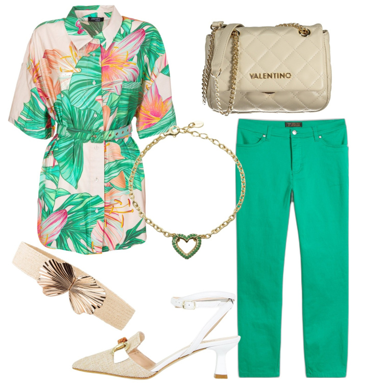 Outfit donna - Total look #1925909. Stile Casual chic per Serata fuori. Abbinamento con cinture, pantaloni, braccialetti, bluse, sandali col tacco, borse a tracolla.