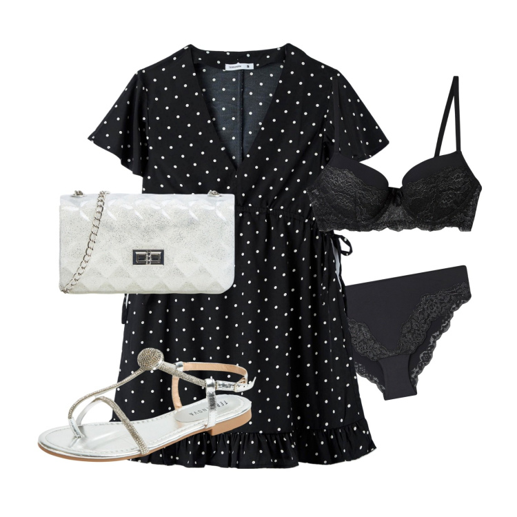 Outfit donna - Nero a pois!!!. Stile Minimal per Mare. Abbinamento con borse a tracolla, vestiti, culotte, ciabatte, reggiseni push-up.
