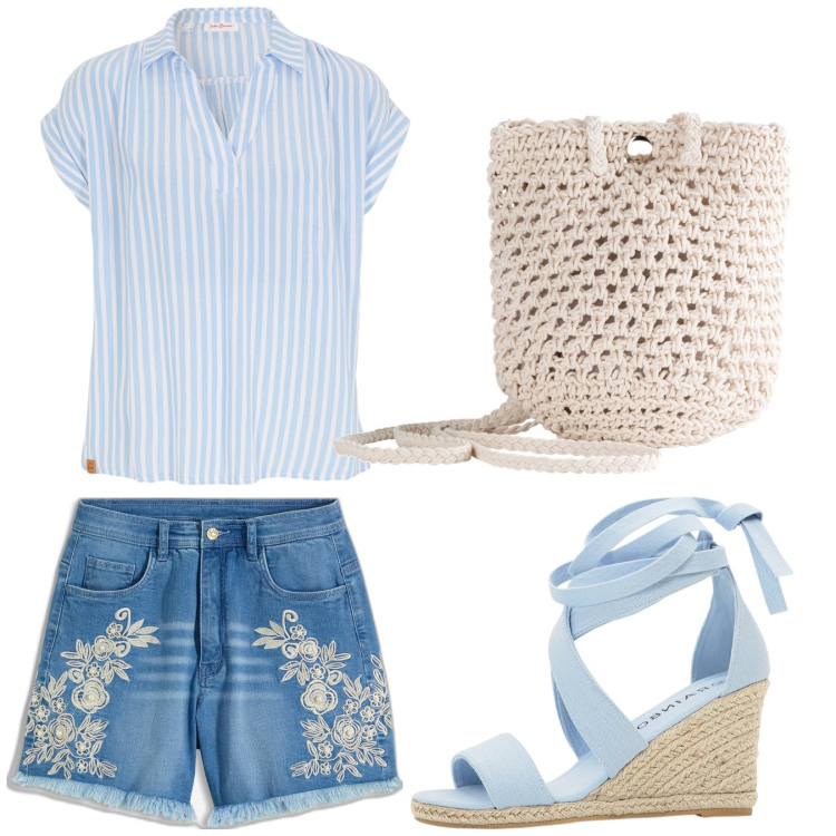 Outfit donna - Total look #1925988. Stile Casual per Tutti i giorni. Abbinamento con bluse, shorts, borse a tracolla, sandali.