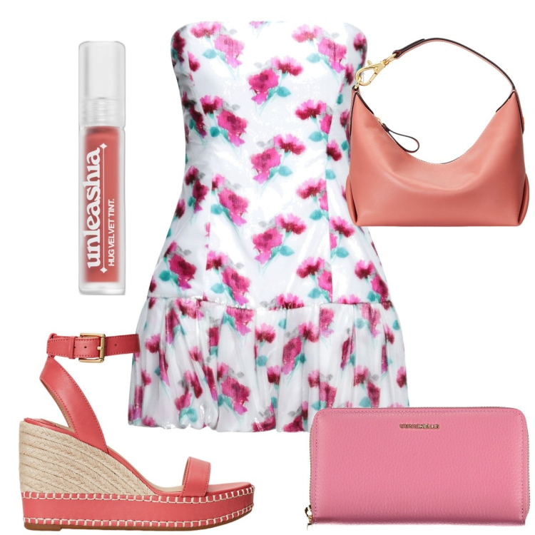 Outfit donna - Total look #1925997. Stile Trendy per Tutti i giorni. Abbinamento con vestiti corti, rossetti, borse a spalla, espadrillas, portafogli.